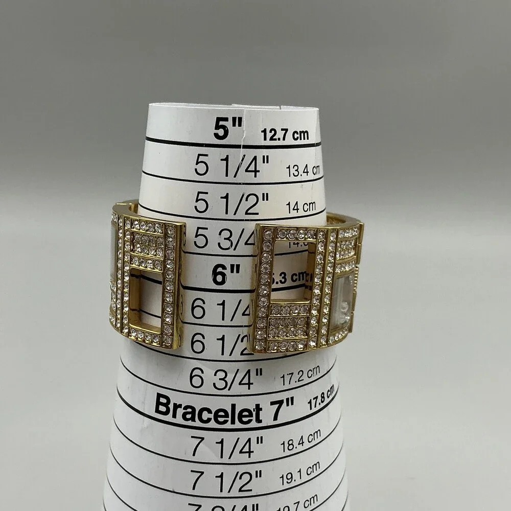Victoria Wieck Womens Watch 27mm Gold Tone Floating Crystals Cuff New Battery